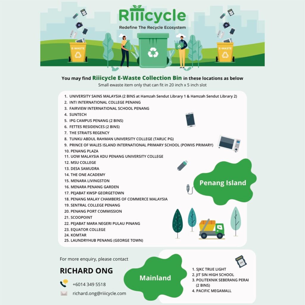 Riiicycle E-waste Collection Bin around Penang Mainland (image credit : Riiicycle App)