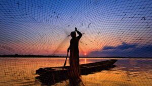 Silhouette of Person Holding a Fishing Net View more by Chanwit Wanset from Pexels