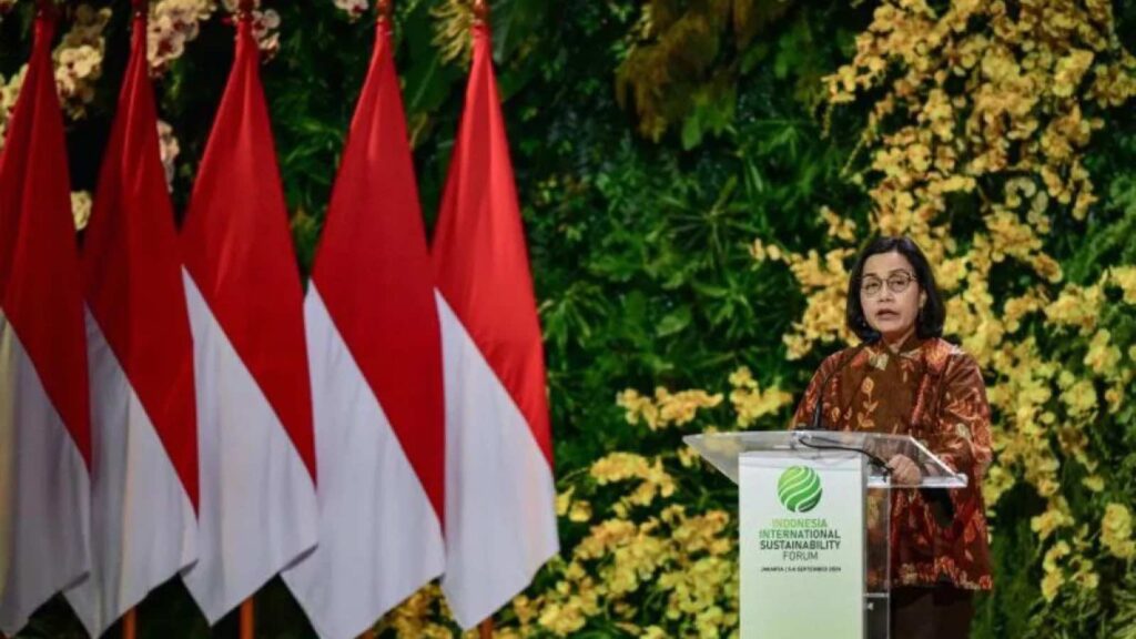 Finance Minister Sri Mulyani speaks at the International Sustainability Forum (ISF) 2024 in Jakarta on September 6, 2024. (ANTARA FOTO/Mohammad Ayudha/foc)