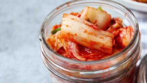 Homemade Kimchi in a Jar Close up, Selective Focus by vm2002