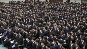 A welcome ceremony for new students at the University of Tokyo, where just one in five students is a woman. Photo: Kyodo