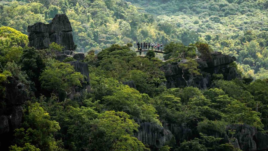 Masungi’s Discovery Trail’s second-highest apex, Nanay (Filipino term for mother) has five interconnected limestone peaks. Image courtesy of Masungi Georeserve.