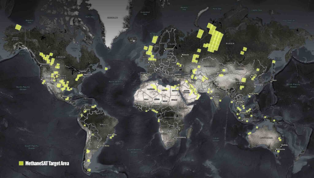 MethaneSAT’s target areas as it circles the earth every 95 minutes. Credit: MethaneSAT