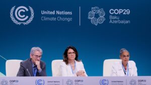 Brazil's Minister of Environment Marina Silva and Ana Toni, Brazil's National Secretary for Climate Change attend a press conference at the COP29 United Nations Climate Change Conference, in Baku, Azerbaijan November 23, 2024. REUTERS/Maxim Shemetov