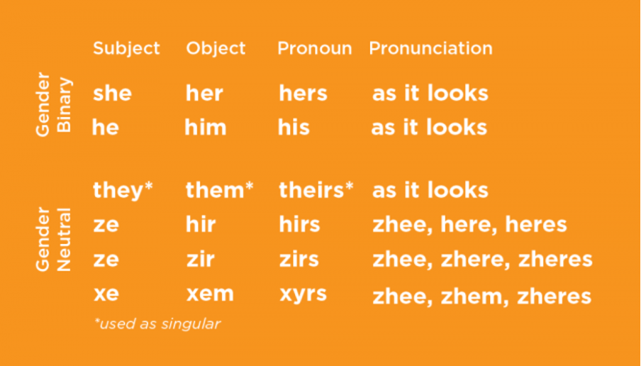 gender pronoun table