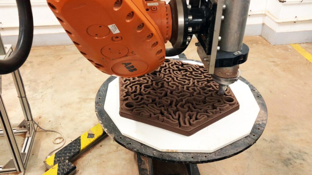 Terracotta tile 3D printed using a 3D Robotic Clay printer. Photo via Hong Kong University.