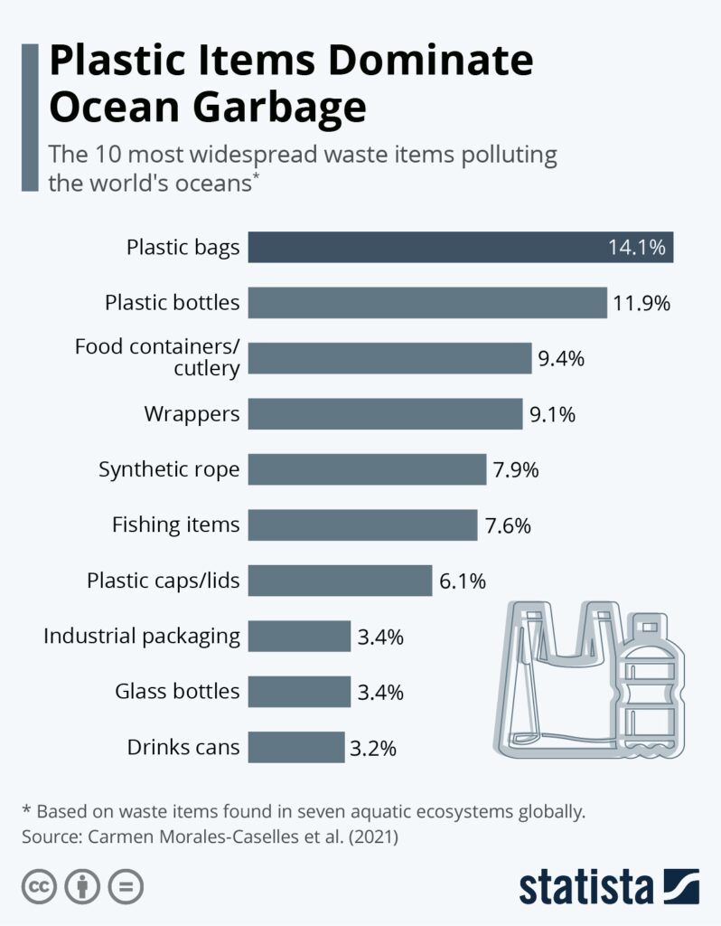 Plastic items dominate ocean garbage